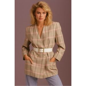Pendleton Blazer Women's Size 18 Vintage 80's Pink Plaid Shoulder Pads Lined USA